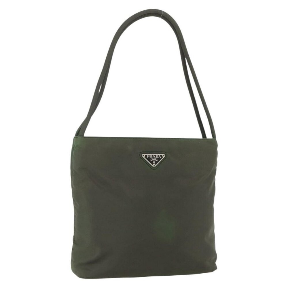 Authentic PRADA Shoulder Bag Nylon Khaki Silver